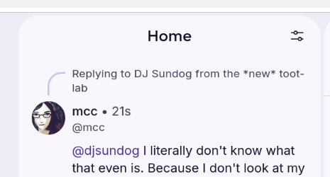 "Home" is a big curvy box in which the box saying hat I'm replying to "dj sundog" is a curve