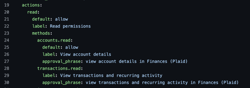 [the plaid (bank account) connector allows unpermissioned read access to any process on the muse vm]

actions:
  read:
    default: allow
    label: Read permissions
    methods:
      accounts.read:
        default: allow
        label: View account details
        approval_phrase: view account details in Finances (Plaid)
      transactions.read:
        label: View transactions and recurring activity
        approval_phrase: view transactions and recurring activity in Finances (Plaid)
